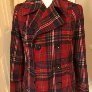 Double breasted Christmas plaid pea coat/ excellent condition/ size M